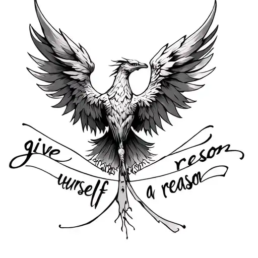 Phoenix with words "give yourself a reason"  tattoo design idea