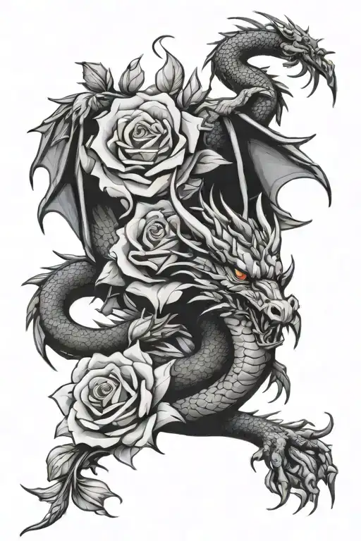 dragon with roses tattoo design idea