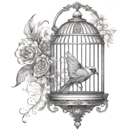 ornate bird cage tattoo design idea