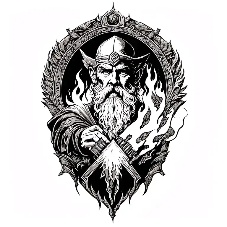 Hephaestus working forge tattoo design idea