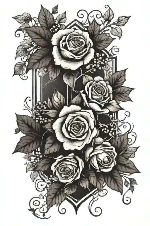 thigh tattoo, tapers off at the top, floral with ivy accents tattoo design idea