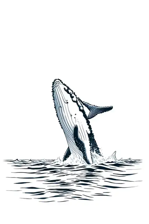 Humpback Whale breaching ocean surface single tattoo design idea