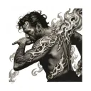 man walking through flames gods got my back tattoo design idea