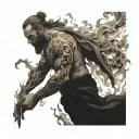 man walking through flames gods got my back tattoo design idea