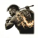 man walking through flames gods got my back tattoo design idea