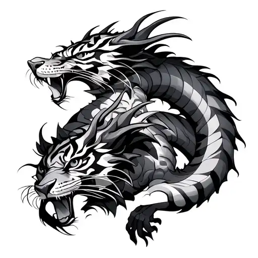 Dragons fucked with tigers tattoo design idea