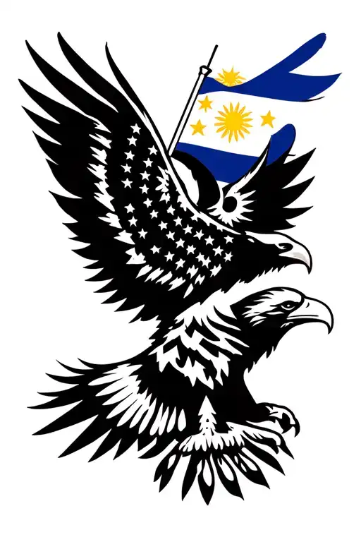 Philippines eagle and American eagle sharing one body carrying countries flags tattoo design idea