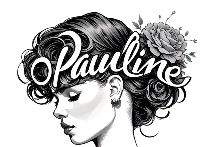 side of head tattoo with script writing that says "Pauline" tattoo design idea