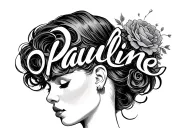 side of head tattoo with script writing that says "Pauline" tattoo design idea