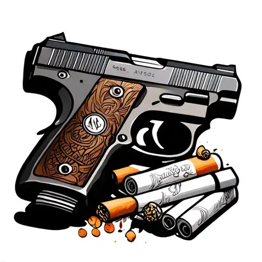 pack of cigarettes and a semi auto pistol tattoo design idea