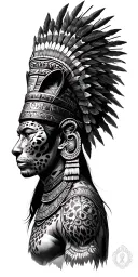 Mayan warrior with leopard head dress tattoo design idea