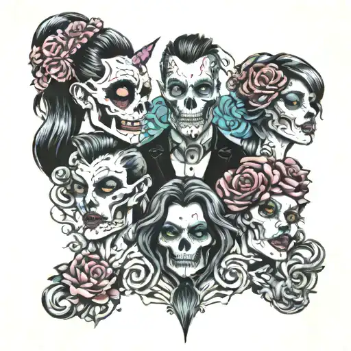 Horror 4 daughters 3 sons and husband and wife tattoo design idea
