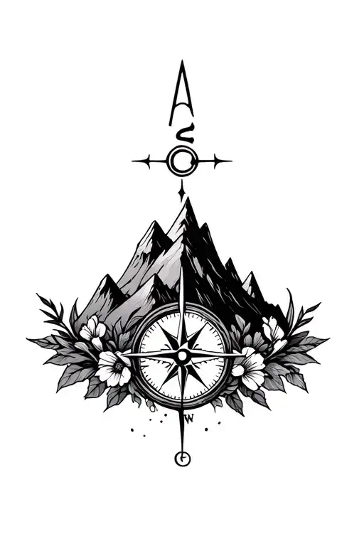 sternum tatoo compass, mountains, florals chest tattoo tattoo design idea