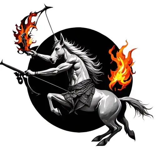 centaur archer with fire element tattoo design idea