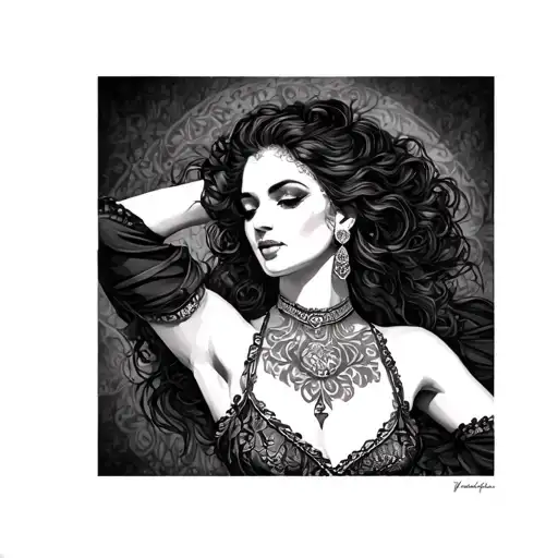 Flamenco female dancer bust tattoo design idea