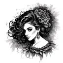 Flamenco female dancer bust tattoo design idea