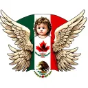 angel baby with one wing Mexico flag one wing Canada flag tattoo design idea