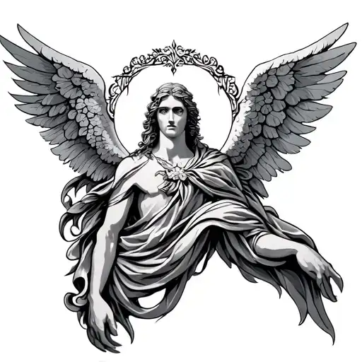 filigree arc angel michael sleeve tattoo design idea