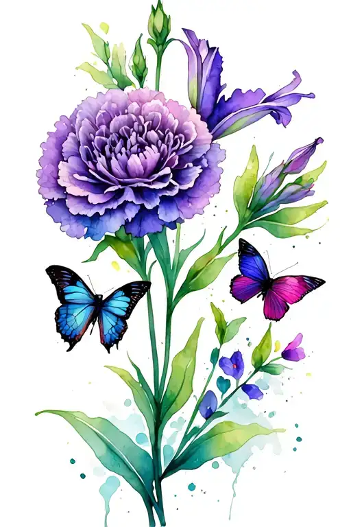 Purple Carnation, gladiolus And Butterflies tattoo design tattoo design idea