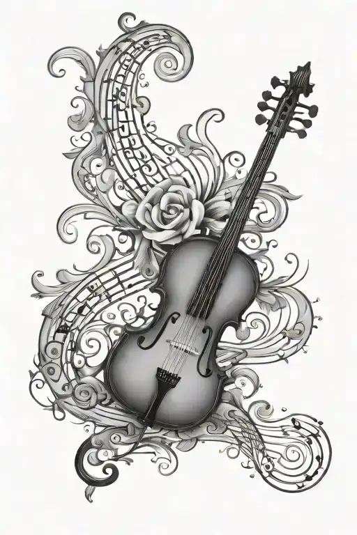 bass clef wrapped around cello tattoo design idea