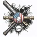 A tattoo design featuring a baseball and a baseball bat intertwined with Dominican flag colors tattoo design idea