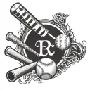 A tattoo design featuring a baseball and a baseball bat intertwined with Dominican flag colors tattoo design idea