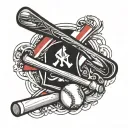 A tattoo design featuring a baseball and a baseball bat intertwined with Dominican flag colors tattoo design idea