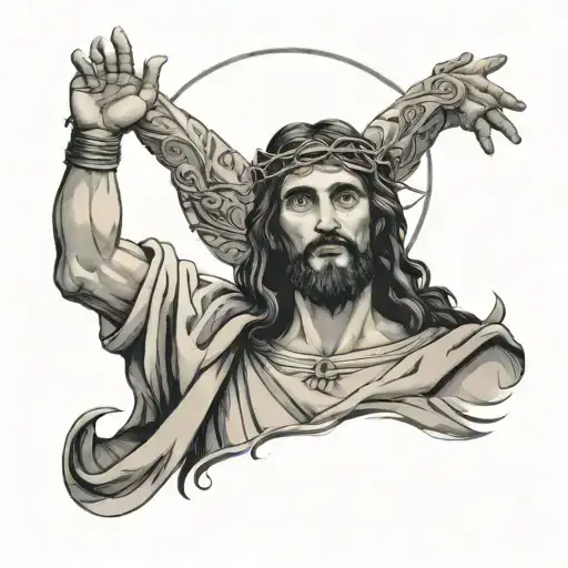jesus  with his arms open looking down to you tattoo design idea