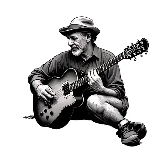 dad that passed away playing guitar tattoo design idea