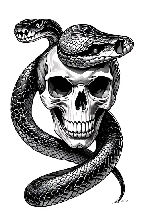 snake and skull face tattoo design idea