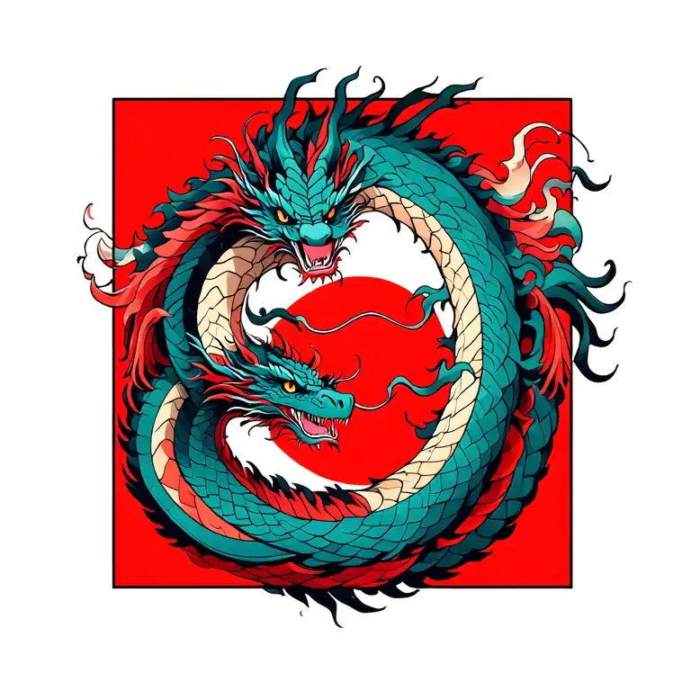 Tattoo Concept:- Central Imagery: Two dragons intertwining from wrist to elbow, their bodies forming a subtle circular  tattoo design idea