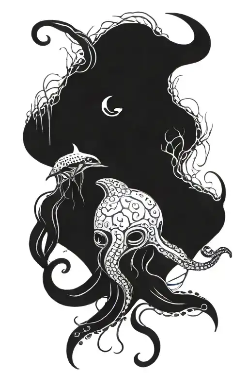 octopus and orca and mantis and spider tattoo design idea