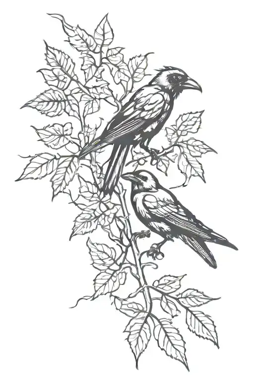 crow, poison ivy tattoo design idea
