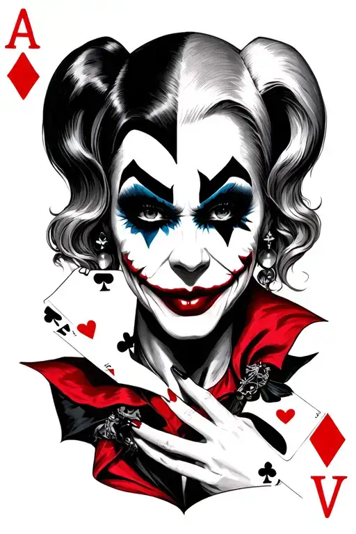 jester harley quinn and joker toxic love playing cards tattoo design idea
