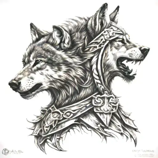 wolf and a spartan warrior tattoo design idea