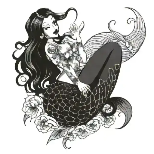 mermaid pin up style traditional tattoo design idea