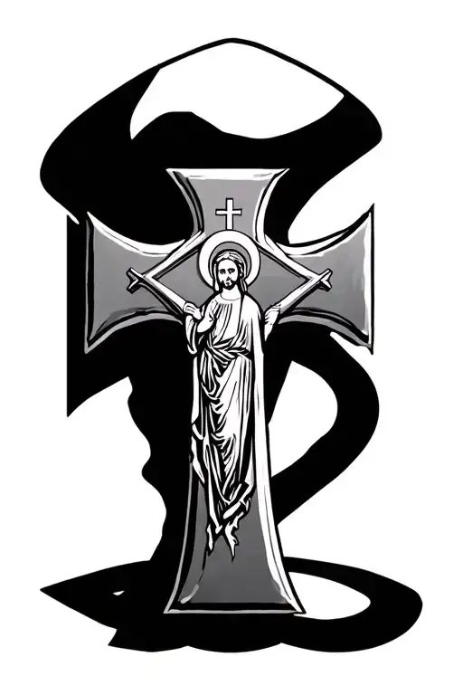 forearm tattoo of Serbian orthodox cross with Sveta Petka saint  tattoo design idea