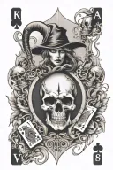 So like the reaper his scythe skulls a black widow and I wanna work in the cards 7 of spades and 2 of diamonds pair in t tattoo design idea