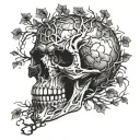 skull with a tree roots coming out of mouth of a skull tattoo design idea