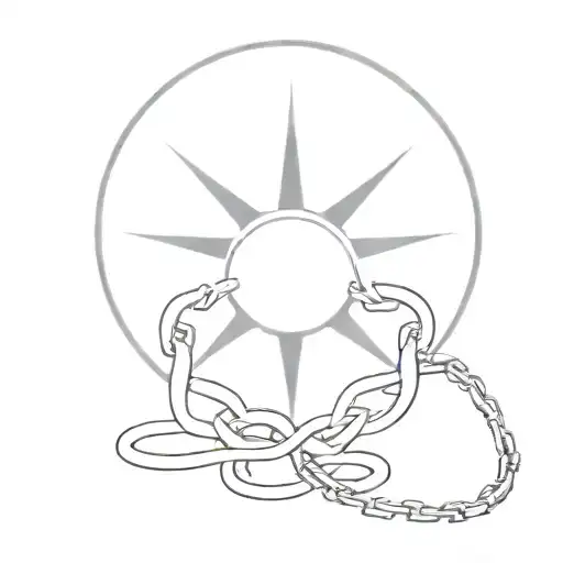 broken chains with a sun in the background black and white tattoo design idea