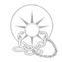 broken chains with a sun in the background black and white tattoo design idea