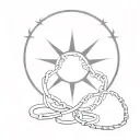 broken chains with a sun in the background black and white tattoo design idea