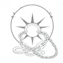 broken chains with a sun in the background black and white tattoo design idea