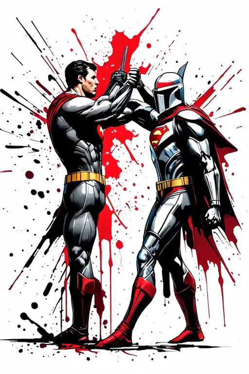 Superman vs mandalorian fighting tattoo design idea