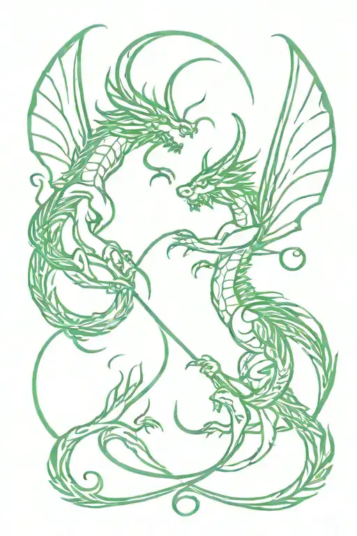 gemini twin dragons one red one green tattoo design idea