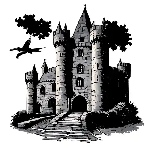 Robin Hood Nottingham castle silhouette tattoo design idea