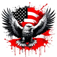 forward facing american eagle with wings spread in an upward direction.  wings are filled with American flag tattoo design idea