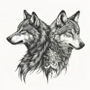 two wolves looking at each other. standing opposite and looking at each other tattoo design idea