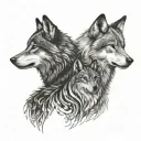 two wolves looking at each other. standing opposite and looking at each other tattoo design idea