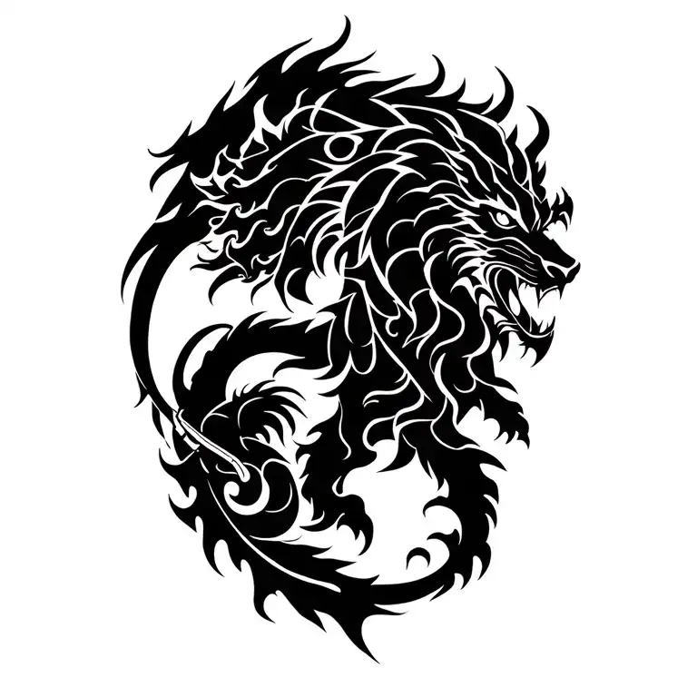 Lion Slaying Dragon tattoo design idea